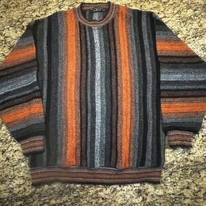 Vintage Protege Collection Mens Vertical Stripe Crewneck Sweater Orange L